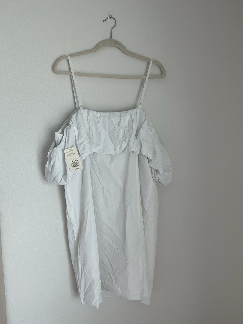 a new day White Off-Shoulder Ruffle Midi Dress with Spaghetti Straps